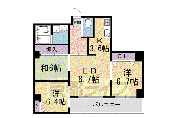 京阪電気鉄道京阪線 清水五条駅 徒歩8分 9階建 築26年(3LDK/6階)の間取り写真