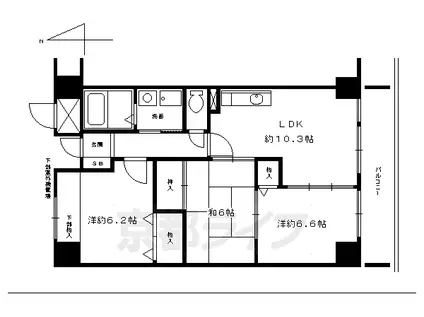 阪急電鉄京都線 大宮駅(京都) 徒歩7分 4階建 築26年(3LDK/3階)の間取り写真