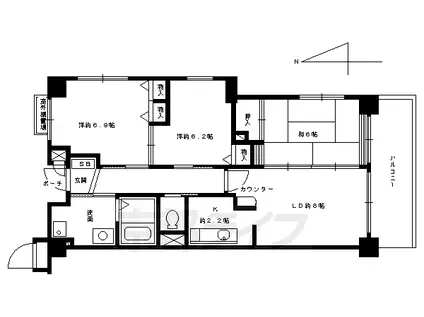 京都市烏丸線 四条駅(京都市営) 徒歩6分 8階建 築26年(3LDK/4階)の間取り写真