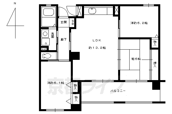 阪急電鉄京都線 大宮駅(京都) 徒歩5分 3階建 築26年(3LDK/3階)の間取り写真