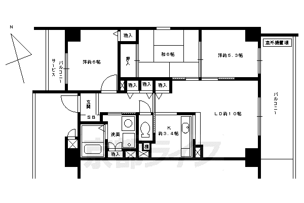 京都市烏丸線 四条駅(京都市営) 徒歩6分 9階建 築25年(3LDK/4階)の間取り写真