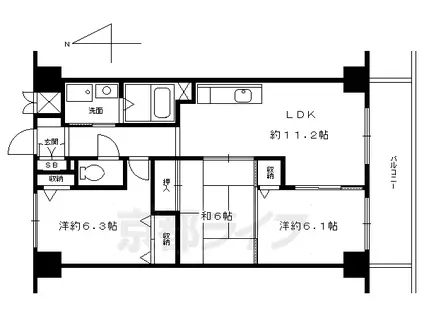 阪急電鉄京都線 大宮駅(京都) 徒歩8分 7階建 築25年(3LDK/2階)の間取り写真