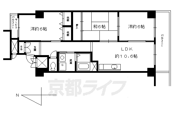 阪急電鉄京都線 大宮駅(京都) 徒歩8分 7階建 築25年(3LDK/4階)の間取り写真