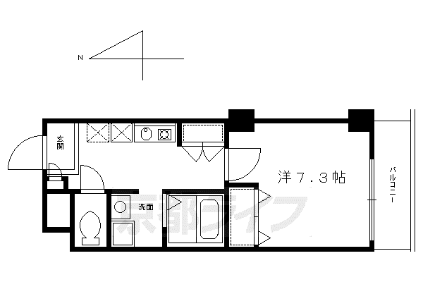 京都市烏丸線 四条駅(京都市営) 徒歩10分 6階建 築21年(1K/2階)の間取り写真