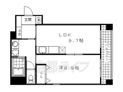 京都市烏丸線 烏丸御池駅 徒歩8分 6階建 築23年(1LDK/4階)の間取り写真