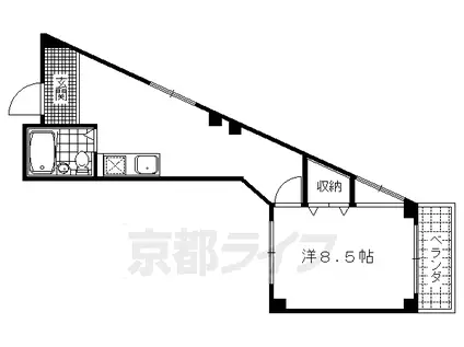 山陰本線 二条駅 徒歩9分 3階建 築34年(1K/1階)の間取り写真