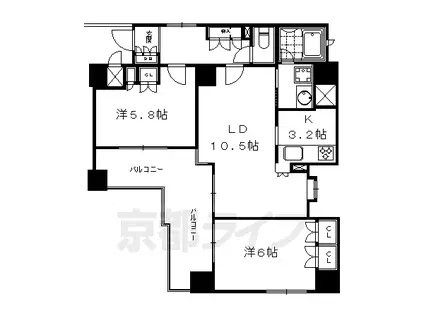 京都市烏丸線 四条駅(京都市営) 徒歩8分 9階建 築26年(2LDK/9階)の間取り写真