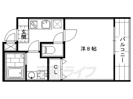阪急電鉄京都線 京都河原町駅 徒歩5分 5階建 築21年(1K/2階)の間取り写真