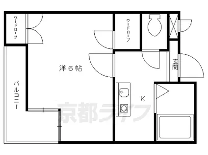 京都市烏丸線 五条駅(京都市営) 徒歩5分 5階建 築36年(1K/3階)の間取り写真