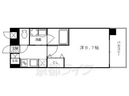 京都市東西線 京都市役所前駅 徒歩5分 7階建 築20年(1K/2階)の間取り写真