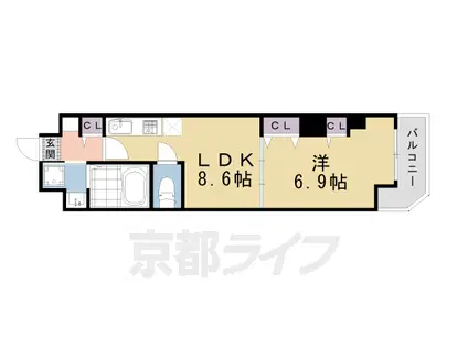 山陰本線 二条駅 徒歩4分 10階建 築20年(1LDK/7階)の間取り写真