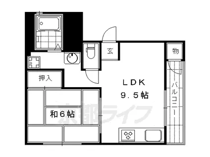 京都市烏丸線 五条駅(京都市営) 徒歩3分 9階建 築45年(1LDK/8階)の間取り写真