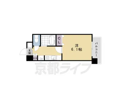 山陰本線 二条駅 徒歩10分 9階建 築20年(1K/2階)の間取り写真