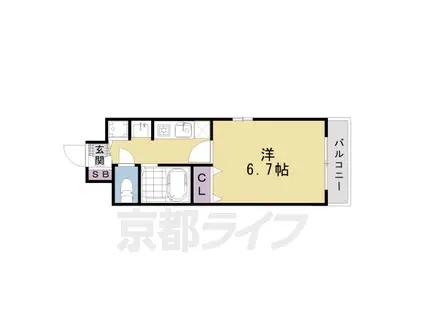 山陰本線 二条駅 徒歩10分 9階建 築20年(1K/4階)の間取り写真