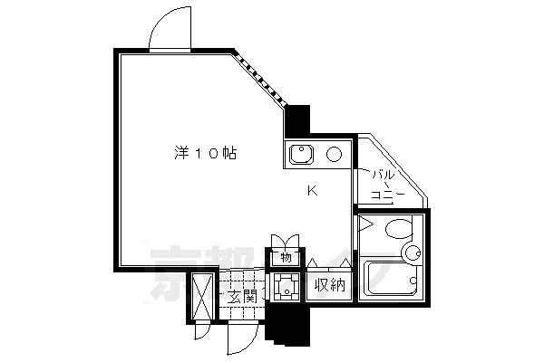 京都市東西線 二条城前駅 徒歩4分 9階建 築37年(ワンルーム/3階)の間取り写真