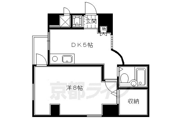 京都市東西線 二条城前駅 徒歩4分 9階建 築37年(1DK/5階)の間取り写真