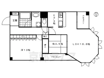 京都市東西線 京都市役所前駅 徒歩5分 11階建 築23年(2LDK/8階)の間取り写真