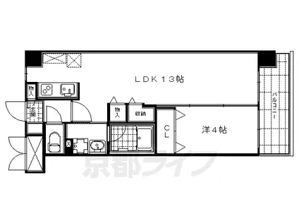 京都市烏丸線 五条駅(京都市営) 徒歩3分 6階建 築19年(1LDK/1階)の間取り写真
