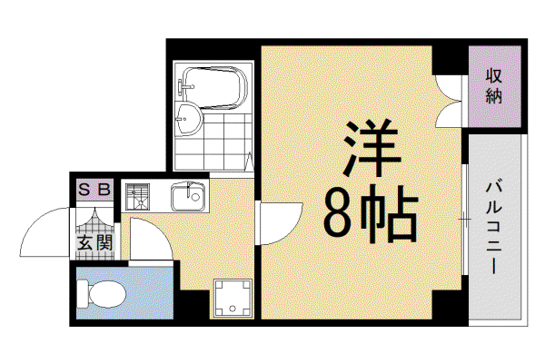 京都市烏丸線 烏丸御池駅 徒歩3分 6階建 築29年(1K/3階)の間取り写真