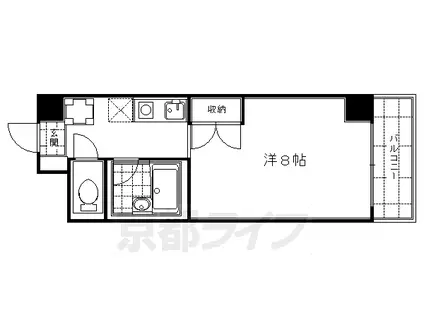 京都市烏丸線 烏丸御池駅 徒歩6分 5階建 築30年(1K/5階)の間取り写真
