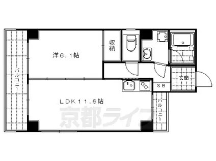 阪急電鉄京都線 大宮駅(京都) 徒歩5分 11階建 築20年(1LDK/6階)の間取り写真