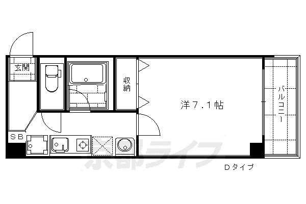 京都市東西線 京都市役所前駅 徒歩6分 10階建 築20年(1K/4階)の間取り写真