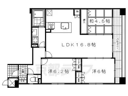京都市烏丸線 丸太町駅(京都市営) 徒歩8分 7階建 築20年(3LDK/3階)の間取り写真