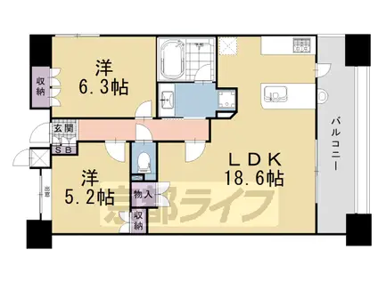 京都市烏丸線 丸太町駅(京都市営) 徒歩8分 7階建 築20年(2LDK/2階)の間取り写真