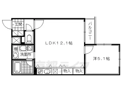 阪急電鉄京都線 大宮駅(京都) 徒歩2分 4階建 築36年(1LDK/2階)の間取り写真