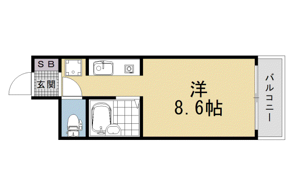 京都市烏丸線 烏丸御池駅 徒歩7分 5階建 築41年(1K/5階)の間取り写真