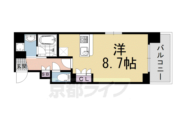 京都市烏丸線 五条駅(京都市営) 徒歩7分 13階建 築20年(1K/8階)の間取り写真