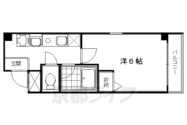 京都市烏丸線 烏丸御池駅 徒歩5分 5階建 築20年(1K/2階)の間取り写真