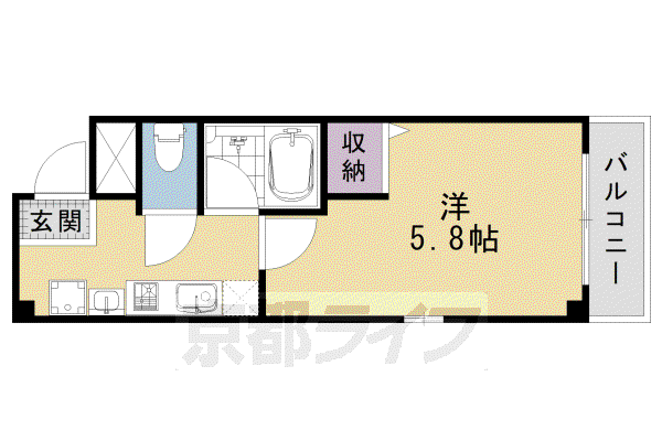 京都市烏丸線 烏丸御池駅 徒歩5分 5階建 築20年(1K/2階)の間取り写真