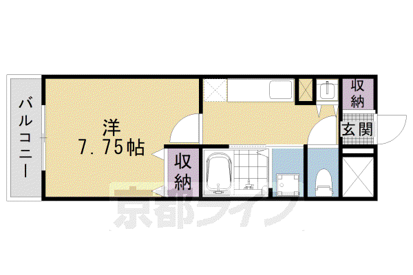京都市烏丸線 烏丸御池駅 徒歩5分 3階建 築21年(1K/2階)の間取り写真