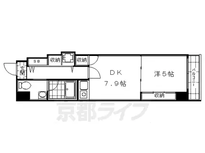 京都市烏丸線 四条駅(京都市営) 徒歩10分 7階建 築20年(1DK/4階)の間取り写真