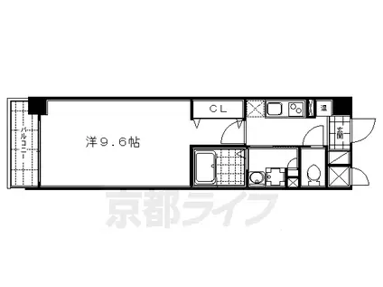 京都市烏丸線 烏丸御池駅 徒歩7分 7階建 築19年(1K/6階)の間取り写真