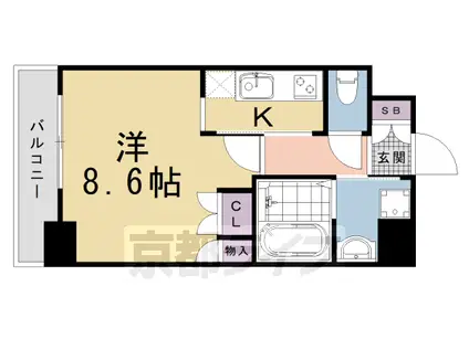 京都市烏丸線 五条駅(京都市営) 徒歩1分 15階建 築19年(1K/10階)の間取り写真