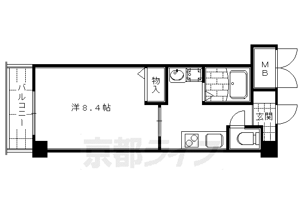 山陰本線 二条駅 徒歩8分 3階建 築20年(1K/2階)の間取り写真