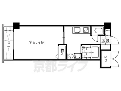 山陰本線 二条駅 徒歩8分 3階建 築20年(1K/3階)の間取り写真