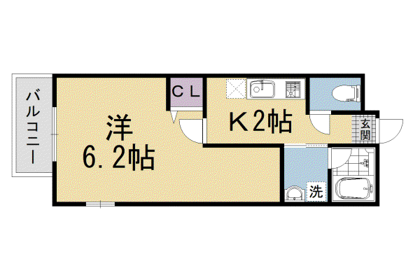 ハイム河原町(1K/2階)の間取り写真