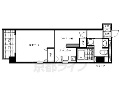 京阪電気鉄道京阪線 三条駅(京都) 徒歩2分 7階建 築19年(1DK/3階)の間取り写真