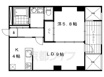 京都市烏丸線 丸太町駅(京都市営) 徒歩3分 5階建 築35年(1LDK/2階)の間取り写真