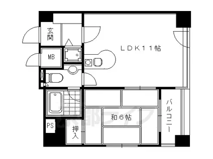 京都市烏丸線 四条駅(京都市営) 徒歩7分 10階建 築34年(1LDK/2階)の間取り写真