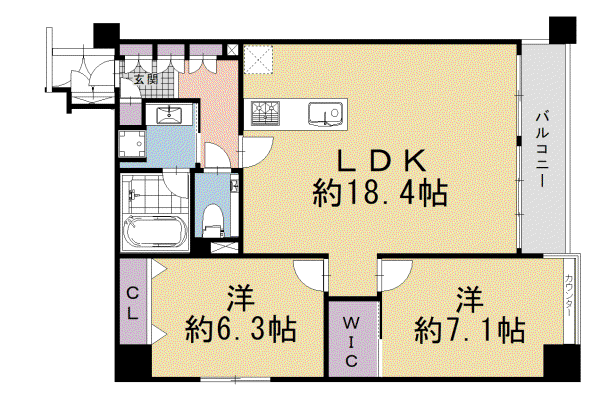 京都市烏丸線 四条駅(京都市営) 徒歩7分 10階建 築35年(2LDK/4階)の間取り写真