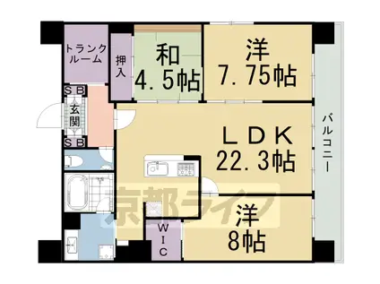 京都市烏丸線 四条駅(京都市営) 徒歩5分 12階建 築19年(3LDK/11階)の間取り写真