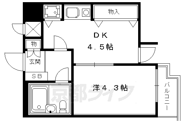 阪急電鉄京都線 京都河原町駅 徒歩5分 11階建 築40年(1DK/5階)の間取り写真
