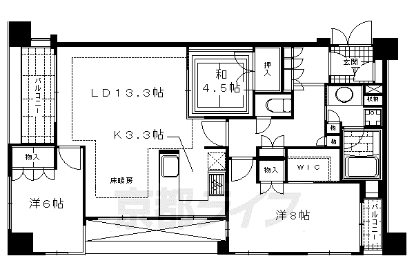 京都市烏丸線 烏丸御池駅 徒歩2分 14階建 築24年(3LDK/4階)の間取り写真