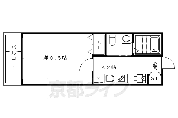 京都市烏丸線 丸太町駅(京都市営) 徒歩1分 10階建 築19年(1K/8階)の間取り写真