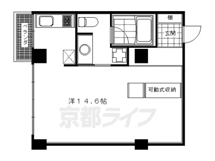 京都市東西線 二条城前駅 徒歩4分 4階建 築19年(1K/4階)の間取り写真