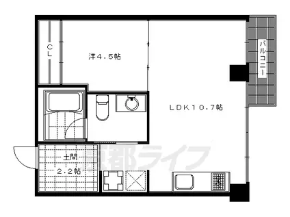 京都市東西線 二条城前駅 徒歩4分 4階建 築19年(1LDK/4階)の間取り写真